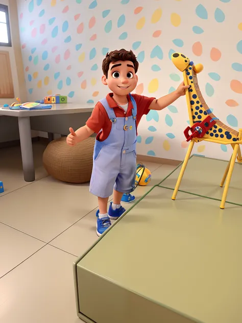 Um menino brincando, estilo pixar