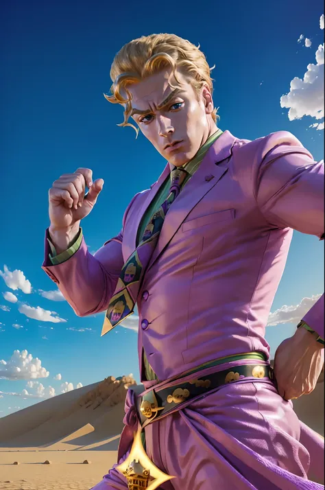 (((master piece))), (((8k resolution))), ((yoshikage kira)), anime , sharp focus, desert, pose