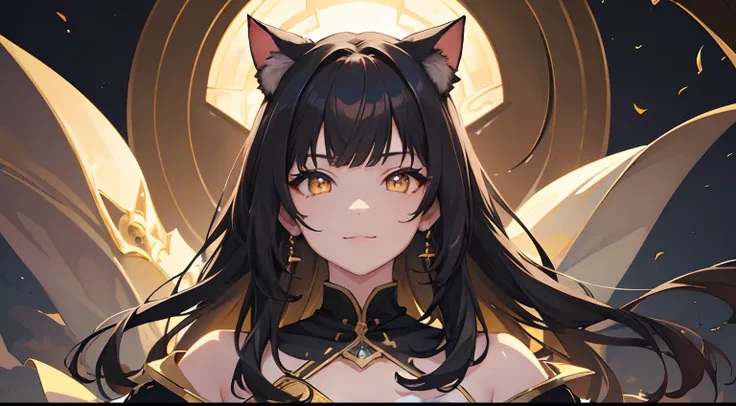 masterpiece, best quality, 1girl, black hair, yellow eyes, cat smile, night festival, detailed eyes, detailed facial features, high resolution (best quality, 4k, 8k, highres, masterpiece:1.2)