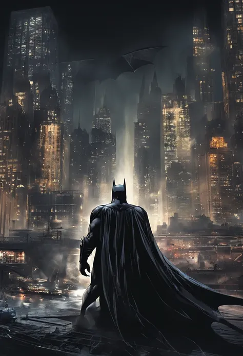 Batman, dark night, gotham city, cinematic, masterpiece, highly detailed, realistic, cinematic scene, dynamic pose