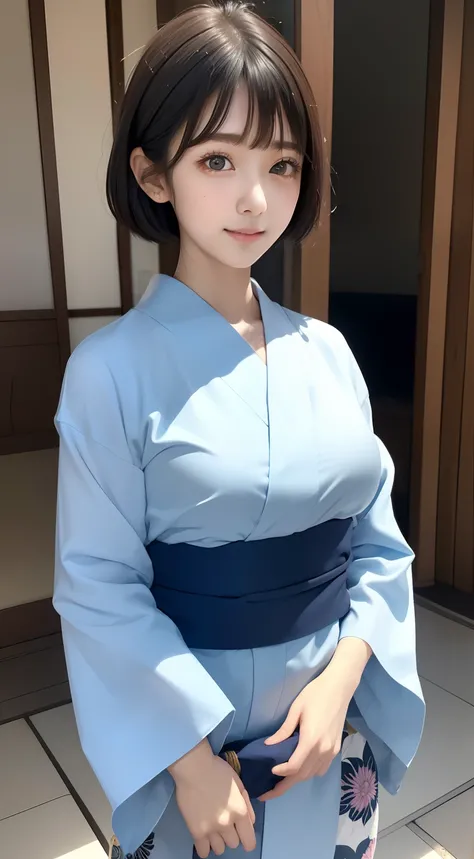 masutepiece, Best Quality, One girl, (Japan Beautiful Girl:1.3), (17 years old:1.3), ((JK Uniform)),Very fine eye definition, (Symmetrical eyes:1.3), (Yukata:1.2), Beautiful breasts, Brown eyes, Parted bangs, Boa