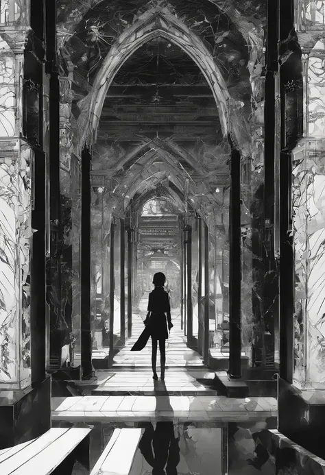 liminal space, Kentaro Miura style, detailed environment, dark atmosphere, intricate architecture, gothic elements, mysterious lighting, dramatic shadows, haunting mood, supernatural beings, detailed characters, intense emotions, dynamic composition, epic ...