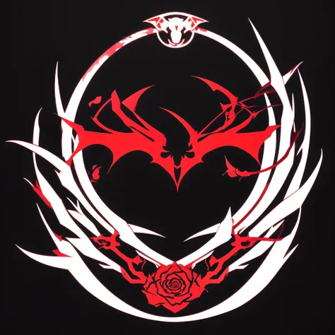 A logo、Devilish logo、Black background、Signs of the vampire、demonic wings、Round icon、Red Rose