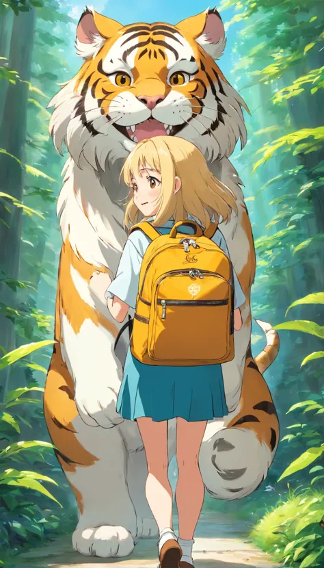 heal，Reject EMO，Very happy，Very happy，Face life with a smile，rays of sunshine，long whitr hair，Cute Tiger Backpack