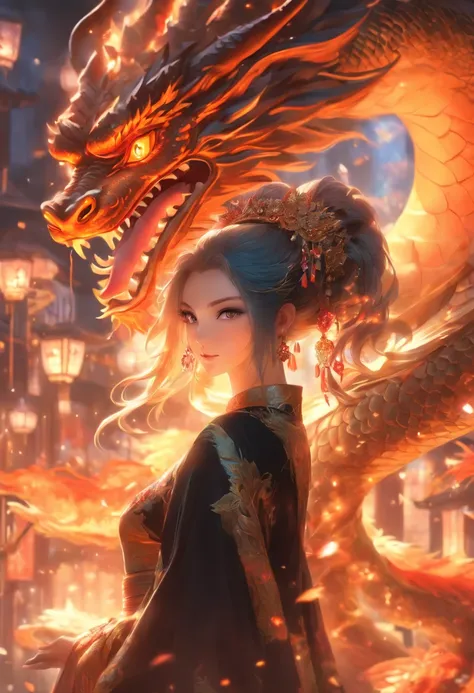 arafed woman in a black dress with a dragon on her shoulder,fantasy art style,chinese fantasy,a beautiful fantasy empress,2. 5 d cgi anime fantasy artwork,by Yang J,alice x. zhang,beautiful digital artwork,beautiful character painting,digital fantasy art )...