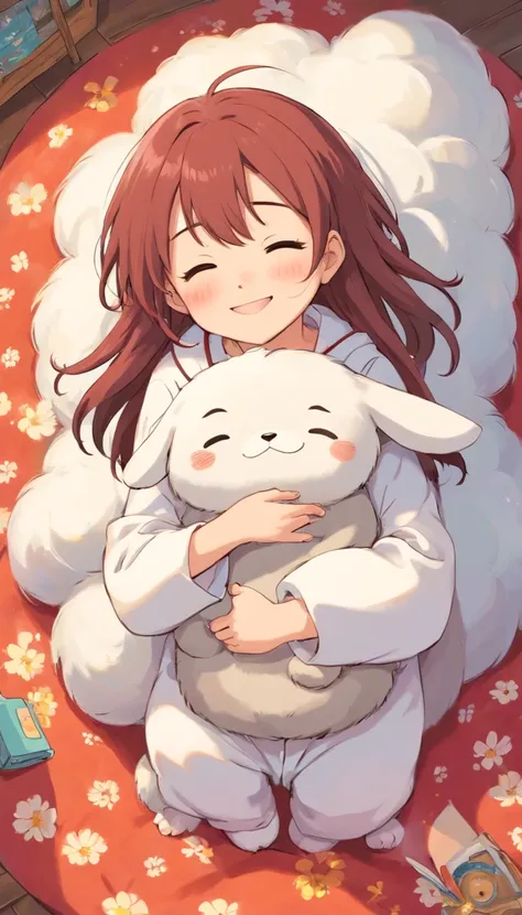 heal，Reject EMO，Very happy，Very happy，Face life with a smile，rays of sunshine，long whitr hair，Cloud pajamas，Lovely cloud pillows，Puppy pillows