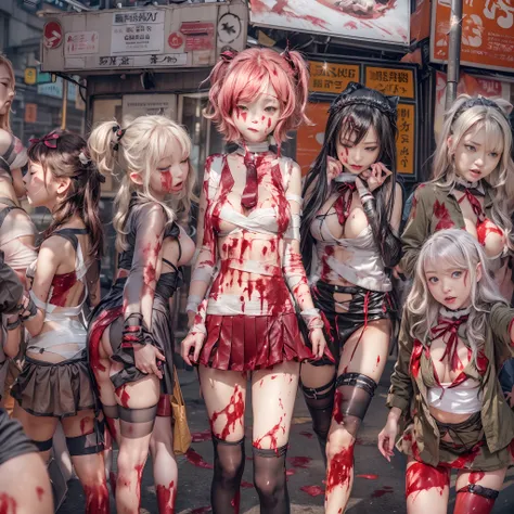 (((SFW, NSFW STILL SHOW, 12 Tiny Girls in a row:1.2, Shibuya Hachiko-mae scramble crossing on Halloween:1.2))), ((masterpiece:1.2, best quality, photorealistic:1.37)), {(Standing Full Body:1.2)|(from below:1.2)}, bandaged full body, { (bandaged head| banda...