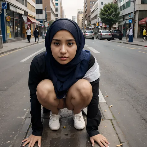 Hijab woman pee on the street