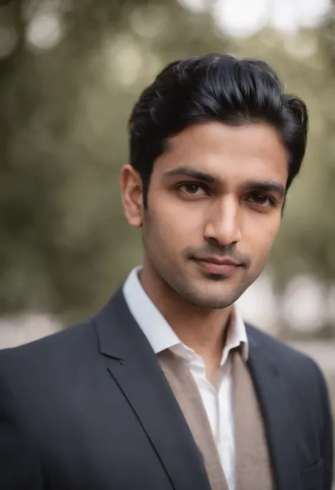 30 year old Indian man with black hair in a business suit, portrait, looking directly at the camera, headshot, shaved