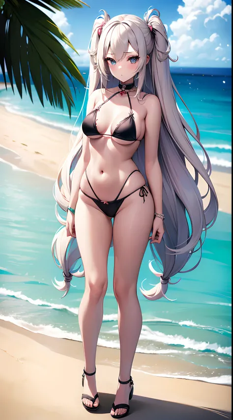 ((Best Quality)), (ultra-detailliert), ((Extremely detailed)), (Beautiful), ((Kawaii Girl)),(two side up hair)、((masutepiece)),Platinum Blonde Hair,Long hair, hair between eye, Wavy Hair, Long sideburns,Jade colored eyes, White skin,Normal Chest,Slender bo...