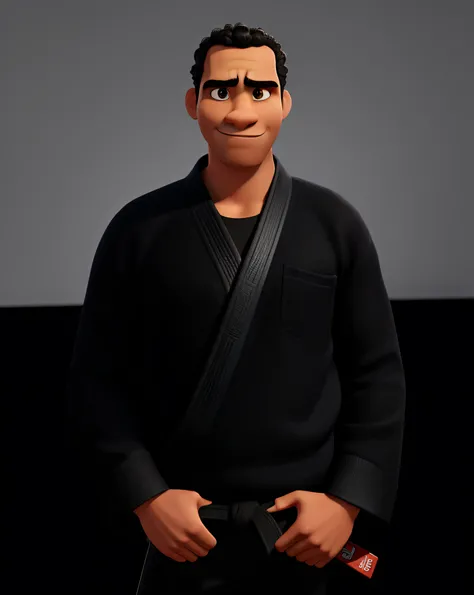 homem negro estilo pixar disney faixa preta de jiu-jitsu, alta qualidade, melhor qualidade