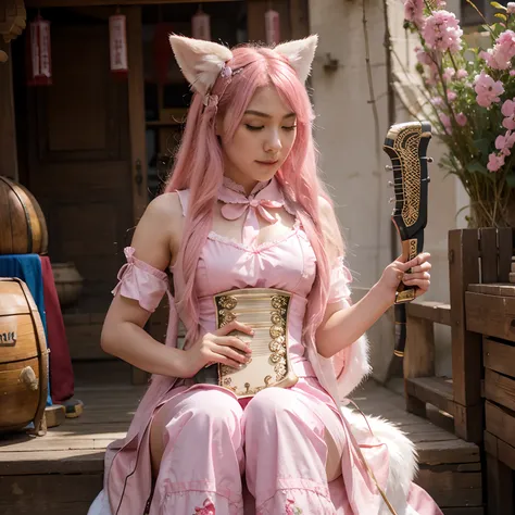 Pink kitsune as Fantasy bard