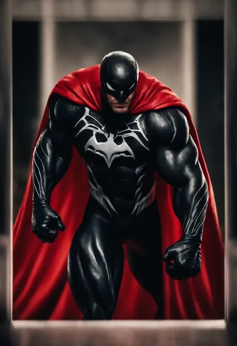 Venom in slime form combined with Superman, evil, enemy, red and black torn cape