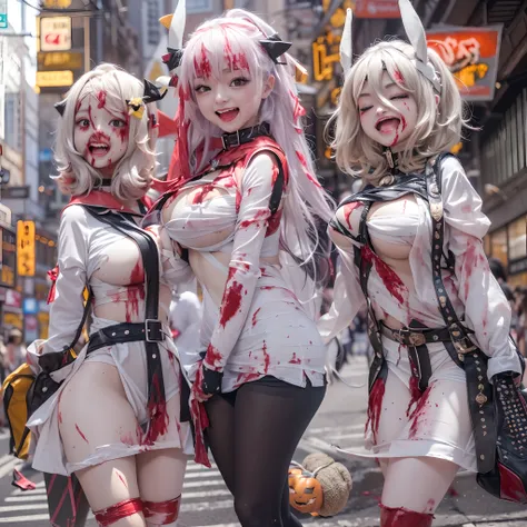 (((SFW, NSFW STILL SHOW, 12 Tiny Girls in a row:1.2, Shibuya Hachiko-mae scramble crossing on Halloween:1.2))), ((masterpiece:1.2, best quality, photorealistic:1.37)), {(Standing Full Body:1.2)|(from below:1.2)}, bandaged full body, (bandaged head and limb...