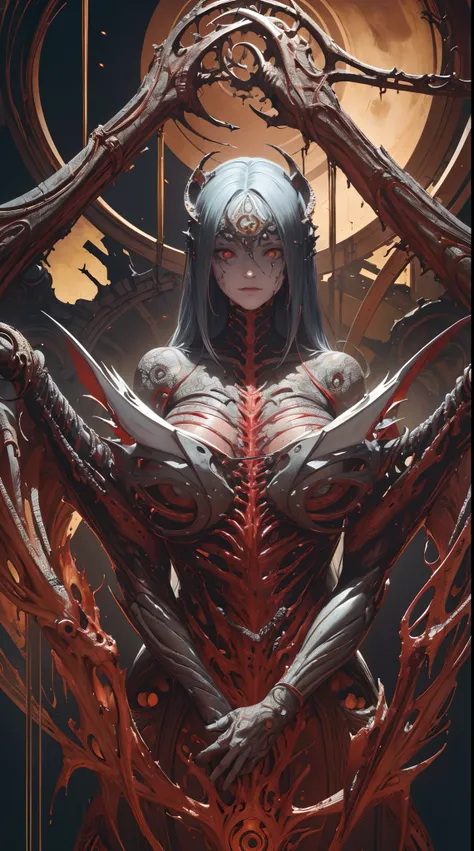 (body horror:1.4), (biomachine:1.3), (bloody:1.2), living being, (colorful:1.2), Hans Giger, many hands, (zentangle:1.2), oil on matte canvas, sharp details intricate, highly detailed, digital painting, rich color, smooth, sharp focus, illustration, nipple...