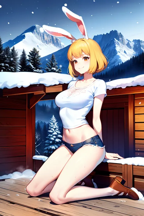 (ultra detailed background, delicate pattern, intricate detail, highly detailed, fine details), best quality,((medium breasts, slim girl, full body, landscape)), CarrotChan, 1girl, solo, blonde hair, animal ears, rabbit ears, rabbit girl, furry female, fur...