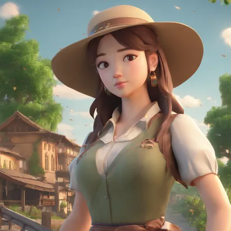 solo, masterpiece, best quality, highly detailed, finely detail, Depth of field, anime screenshot,1girl, simple_background,default village