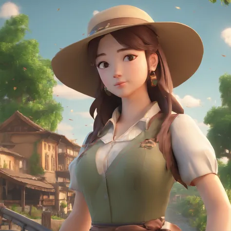 solo, masterpiece, best quality, highly detailed, finely detail, Depth of field, anime screenshot,1girl, simple_background,default village