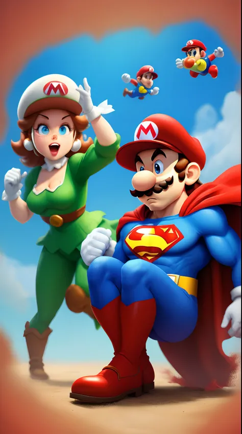 Mario Bros Like superman Pixar style