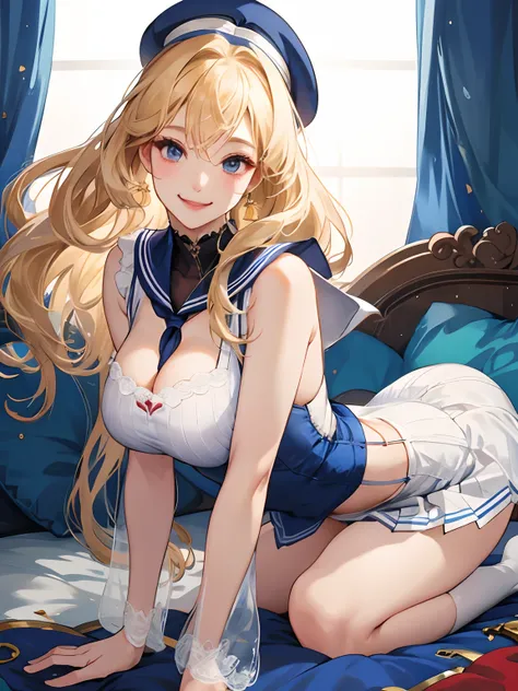 top-quality、Realistic、High School Girl、bule、large full breasts、Erotic sailor suit、Tight-fitting uniforms、Sheer clothing、skirts that are too short、Not wearing underwear、A smile、big eye、long lashes、Long upper eyelashes、a blond、cute little、Beautie、A sexy、dark...