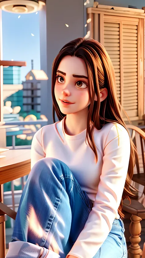 araffed woman sitting on a chair in a white shirt and jeans, dilraba dilmurat, pale-skinned persian girl, charli bowater, kailee mandel, 19-year-old girl, anna nikonova aka newmilky, 18 years old, high quality portrait, valentina remenar, serena malyon, an...