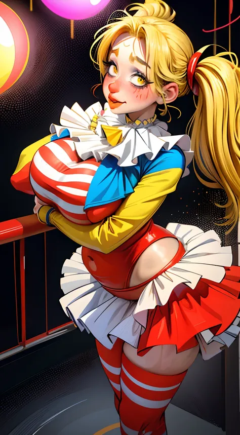 (masterpiece:1.4), (best quality), (detailed) upper body,(huge breasts),(face focus)
1masterpiece:1.5) , (best quality:1.5), volumetric lighting, girl with yellow hair and yellow eyes, clown girl, clown makeup, circus vibes, high quality, pigtails, clown, ...