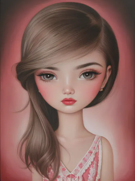 pintura de una mujer fea con las cejas muy gordas y peludas, estilo Mark Ryden