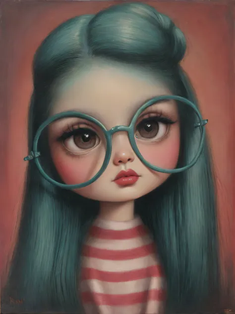 pintura de una mujer fea con las cejas muy gordas y peludas, estilo mark ryden