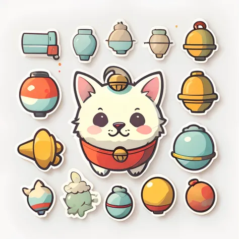 1 sticker, (stickers, pet bell on a red collar), watercolor, white background, simple background, minimal, tiny, pastel color, vector style, no gradient,