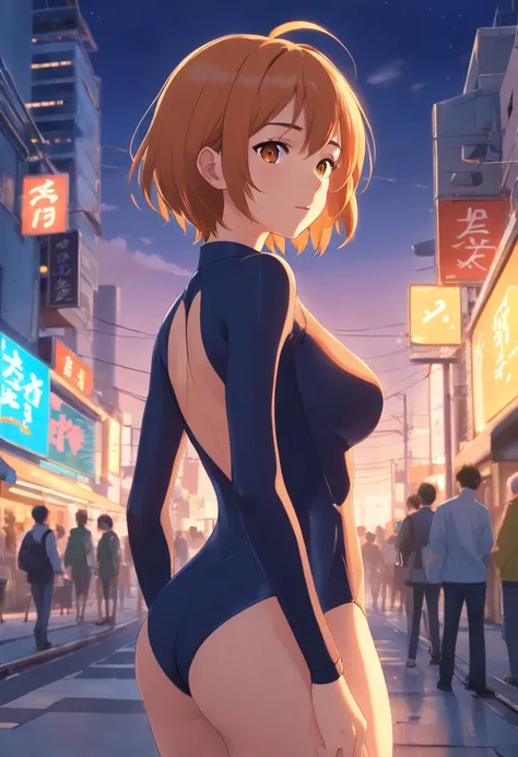 (best quality,4k,8k,highres,masterpiece:1.2),ultra-detailed,(realistic,photorealistic,photo-realistic:1.37),illustration,curvy female figure,orange hair,big breasts,big buttocks,full-body black bodysuit,yellow eyes,thick thighs,short bob haircut,wide hips,...