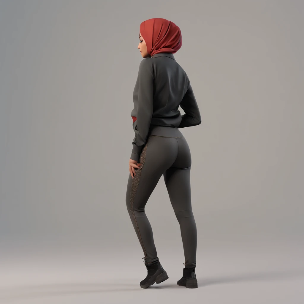 Hijab from behind sexy pose tight pants full sexy body