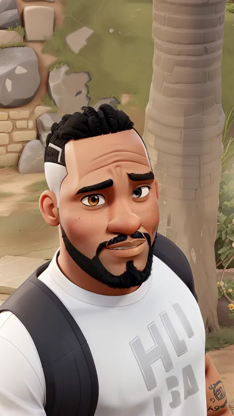 A 35-year-old black man with black hair on top and shaved from the sides of his head and a black beard, estilo pixar, melhor qualidade, alta qualidade.