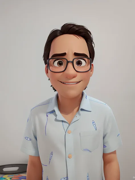 Arfed image of a cartoon character with glasses and a shirt, Pixars Renderman rendering, pixar retrato 8 k foto, Como um personagem da Pixar, pixar rendering, Arnold Maya render, retrato pixar, Renderman da Pixar, Retrato Weta da Pixar, renderizar na pixar...