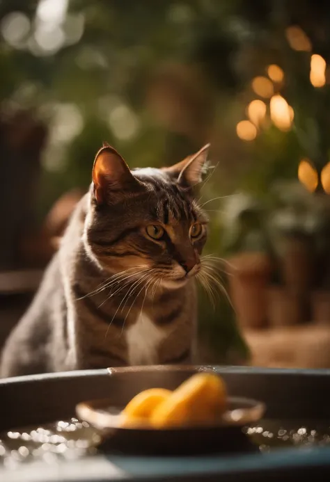 gato tomando agua