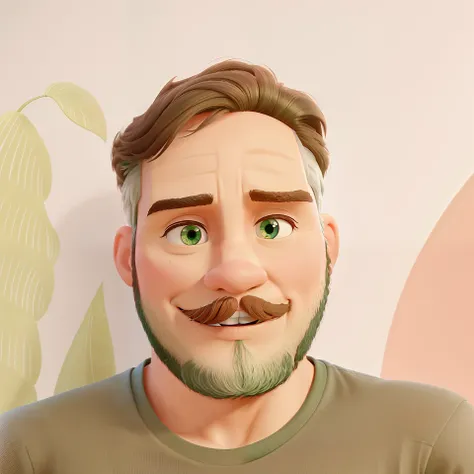 Um jovem professor de barba e cabelos castanhos claros, olhos verdes e branco, modelo Cartoon Disney pixar