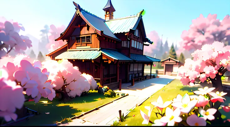 Describe an image of the picturesque Japanese village surrounded by cherry blossoms. ,
hyper-realistic, 8k, ultra hd, Pixar style, 3d style, cinema 4d, --ar 3:2