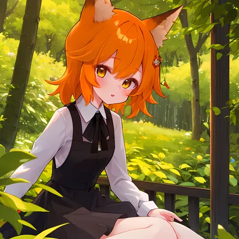 (Best Quality,4k,hight resolution,Masterpiece:1.2),Fox Girl,ear,On the Front Line,single girl,Bushes,the trees, Detailed girl, beatiful face, redhead hair, pretty eyes, very detailed eyes, Beautiful yellow eyes, Almost orange eye color, Very nice girl, You...