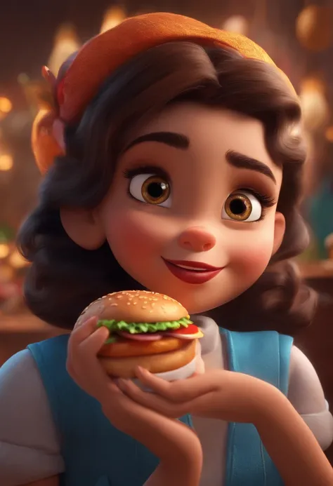 Make a Girl, Shes hungry, como Disney Cartoon, Shes eating hamburger, Pixar, ..3d, Disney