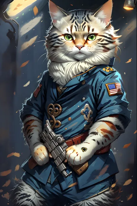 cat in military outfit with gun