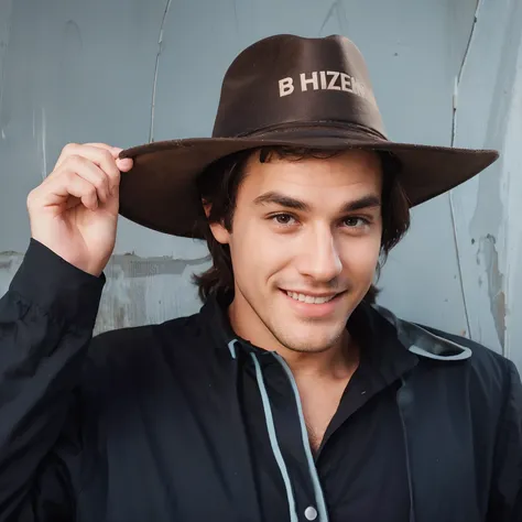 Man with hand in farm hat