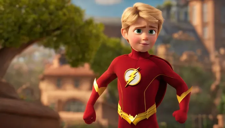 description: Make a green-eyed blond boy
Features: Hes 4 years old
Scenario: Tipo de desenho Disney
Compartilhar: Hes dressed as the flash.
qualidade: Pixar, ..3d, Disney

Criando Personagem Disney, Pixar