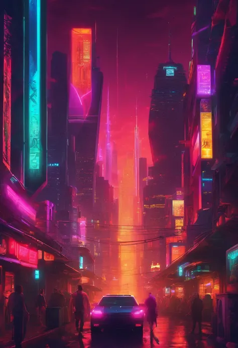 Futuristic city illuminated at night