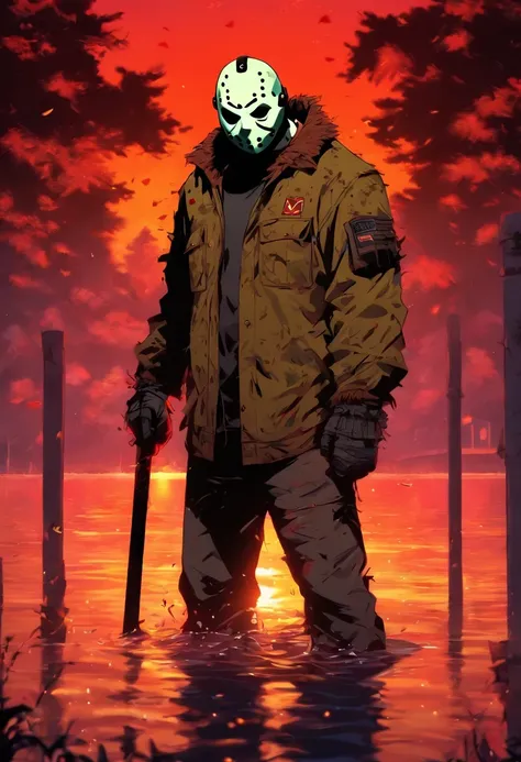 Jason Voorhees em um pier de um lago