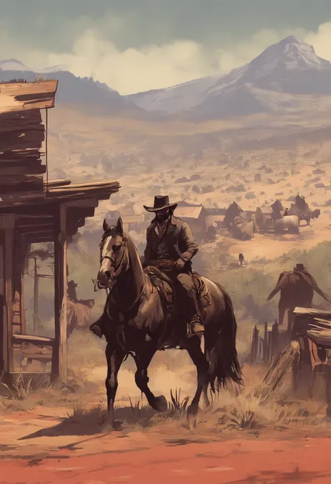 estilo red dead redemption 2,1899 ano,Alguns bandidos andando a cavalo, Micah Bell Gang,cartaz de arte, cidade de saint Denis