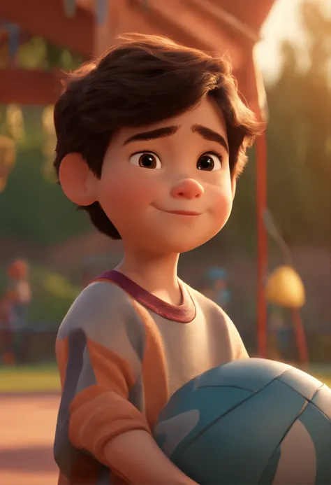 (Pixar 1.23 style) 1 boy ((upper body front, bust shot)), solo, cute kid, brunette, pretty tracksuit, boy, korean child, playground, ((masterpiece, highest quality)), (composite lighting)