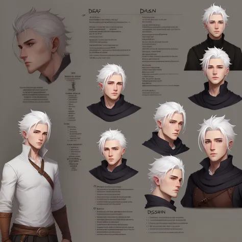 DND Character reference sheet male white hair