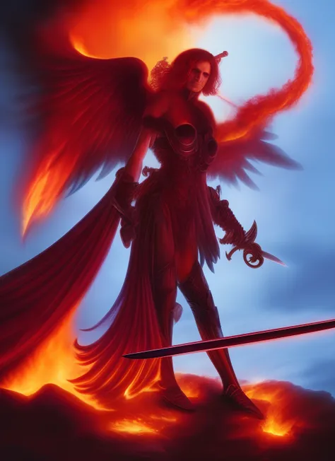 Beautiful fire death angel with sword