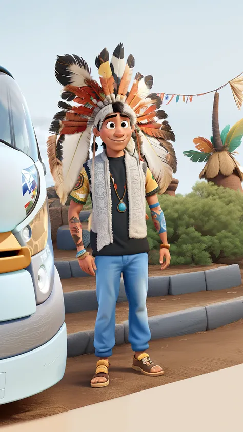 Faz um personagem da pixar com essa imagem, indigena