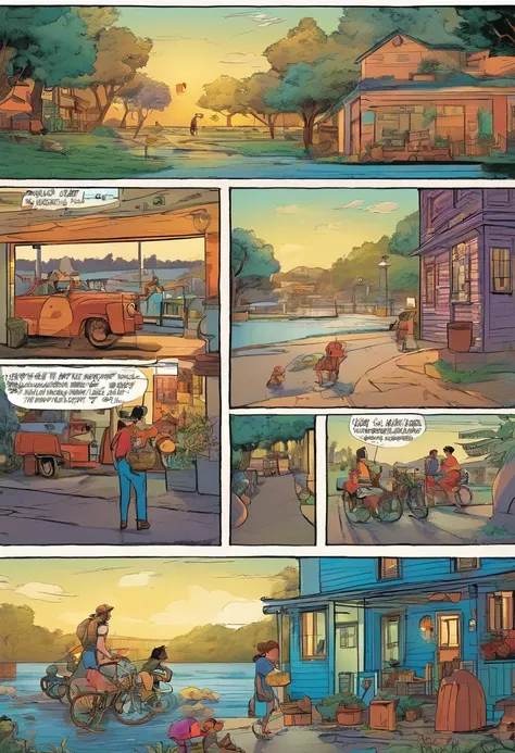 Quadrinhos americanos, The comic is presented in several irregular panels with colors. The short-haired American cat struggles as it runs away from home and then reunites with its owner. The style is exaggerated and detailed