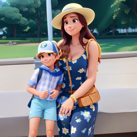 Um mulher e seu filho estilo disney pixar, alta qualidade, melhor qualidade